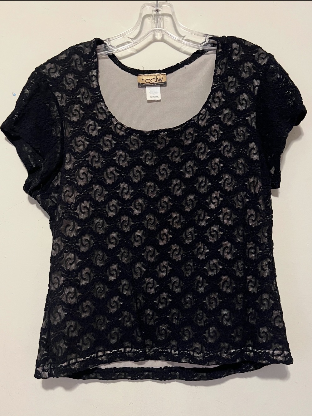 CDW Black Lace Short Sleeve Women's Top